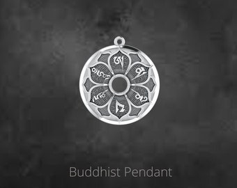 Colgante de plata de ley OM Mantra, Colgante redondo Mala, Colgante budista para meditación de yoga, Colgante tibetano de plata fina de seis palabras.