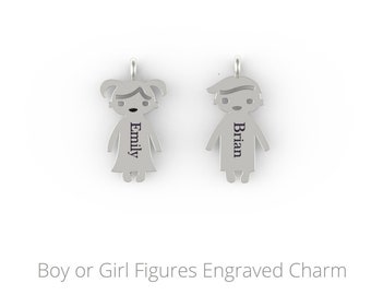 Personalized Children Charm,Kids Names Engraved,Boy Charm,Girl Charm,Children Custom Names,Family Jewelry,Boy or Girl Figures Engraved Charm