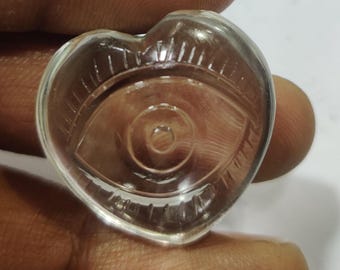 Clear Quartz Evil Eye Heart Gemstone, Healing Crystal, 30mm Heart Stone, Heart Charm, Heart Carving, Quartz Jewelry, Handmade Jewelry