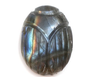 Natural Labradorite Scarab Carving 25mm | Egyptian Oval Cabochon Gemstone | Hand Carved Chakra Stone | DIY Jewelry Making Supply