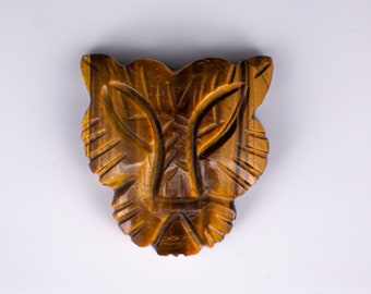 Tiger Eye Tiger Face Carving Pendant | Natural Tiger Eye Crystal Animal Gemstone | Hand Carved Tiger Charm | Jewelry Making Stone