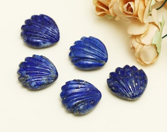 Lapis Lazuli Shell Carving 15x15mm Natural Blue Seashell Gemstone Pendant for Beach Jewelry, Chakra Crystal Cabochon Supply