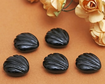 Black Obsidian Shell Carving 15mm Natural Protection Crystal Seashell Gemstone for Jewelry Making, Wholesale Cabochon Supply