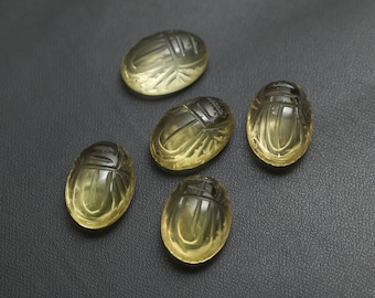 レモンクォーツスカラベ彫刻、彫刻されたレモンクォーツクリスタルビートル宝石、彫刻された昆虫、ジュエリー製作のための卸売彫刻石
