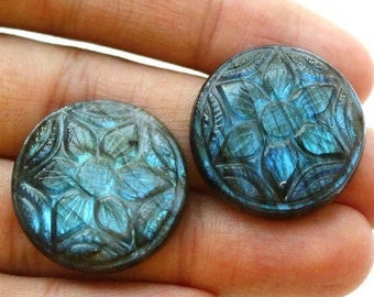 Labradorite Flower Carving | Floral Crystal Gemstone | Round Labradorite Cabochon | Jewelry Making Supply | Statement Pendant