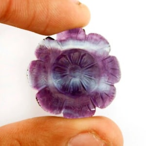 Natural Purple Fluorite Flower Carving Loose Gemstone, Hand Carved, Round Flower Carving, Bulk Stones For Jewelry Making