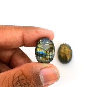 Labradorite Scarabee Carving, small scarab beetle figure,  13 x 18mm Size Gemstone Carving, Labradorite Carved Insects, egyptian scarab