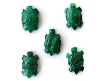 Malachite Turtle Carving | Green Tortoise Gemstone Charm | Hand Carved Crystal Turtle | Jewelry Making Supply