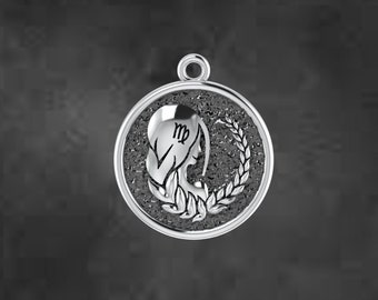 Sterling zilveren Maagd Zodiac karakter charme, astrologie charme, Zodiac charme, dubbelzijdig zilveren sterrenbeeld, munt geboorteteken, Maagd charme