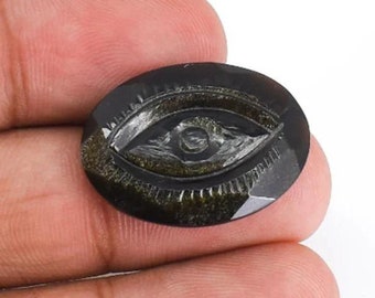 Natural Golden Obsidian Eye Carved Gemstone, Evil Eye Protection Stone, Carved Crystal Carving, DIY Jewelry Making