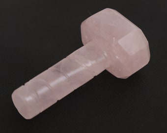 Rose Quartz Thor Hammer Carving | Mjolnir Pendant, Love Energy Stone, Hand Carved Gemstone
