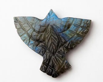 3D Hand Carved Labradorite Eagle Pendant | Flashy Crystal Bird Jewelry Making