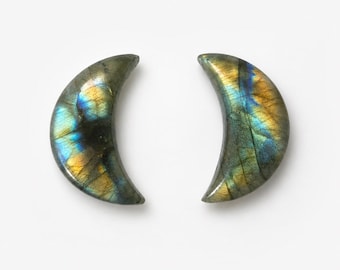 Natural Flashy Labradorite Crescent Moon Cabochon, Handmade Carving for Jewelry Making