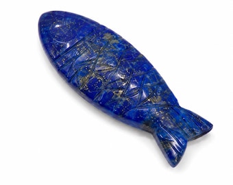Natural Lapis Lazuli Fish Carving, Hand Carved Gemstone Pendant Charm, Jewelry Supply
