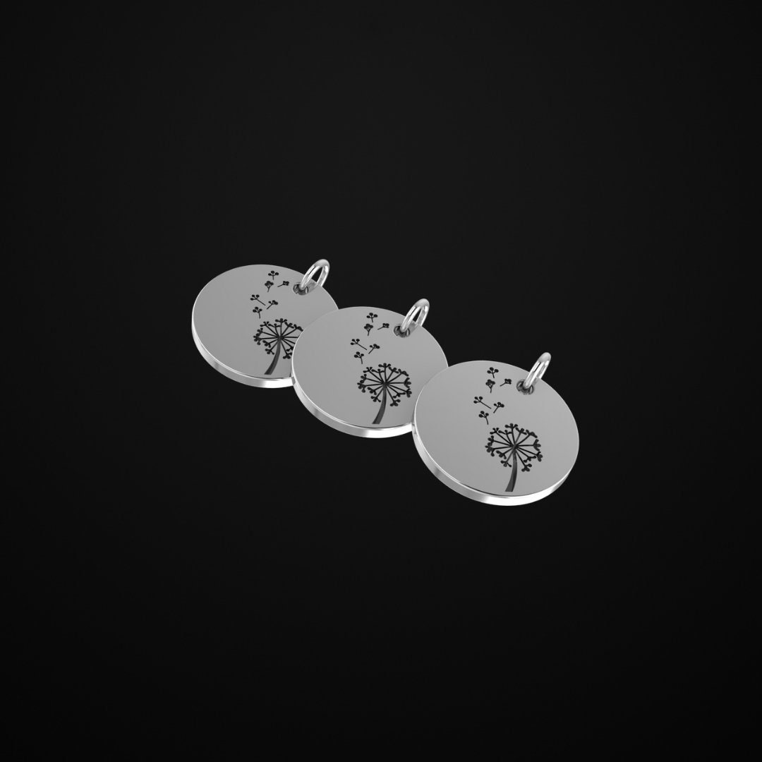 Silver Dandelion Charms Birth Flower Charm Engraved Charm Etsy