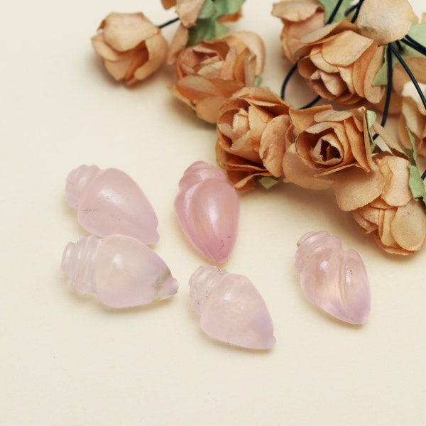 Rose Quartz Conch Shell Carved Stone For Pendant, Quartz Crystal Carving, 10 x 17 mm, Reiki Healing, Carving Lot