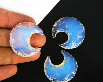 Opalite Crescent Half Moon Gemstone | Crystal Healing | Black Obsidian | Hand Carved Moon Gemstone | Jewelry Making Chakra