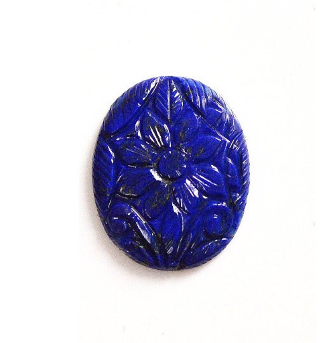Lapis Lazuli Scarab Carving | Oval Hand Carved Blue Gemstone