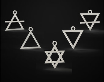 Five Element Charms of Earth, Air, Water, Fire, and Aether Alchemy Symbols in 925 Sterling Silver, 12 x 14 mm , Diy Jewelry Making Charms