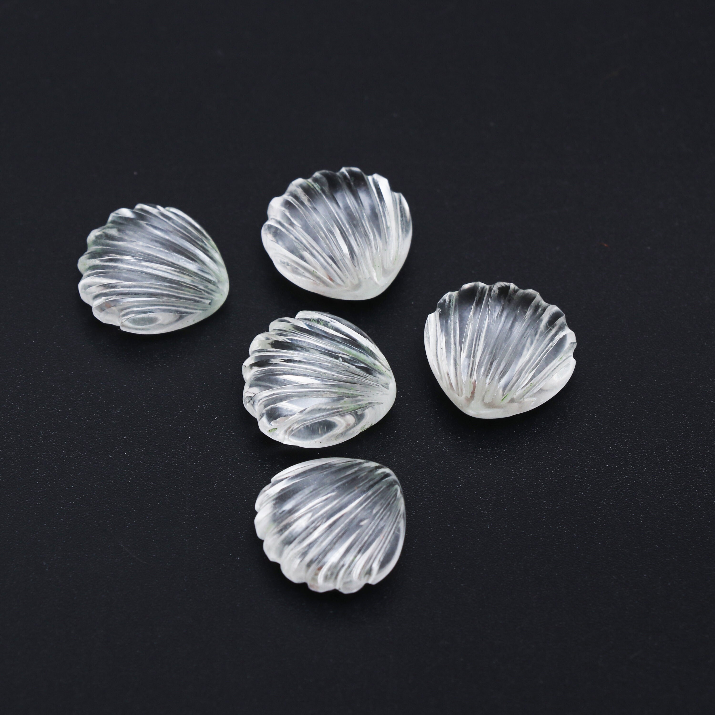 Natural Clear Quartz Shell Stone, Conch Shell Carving, Handmade Seashell Carved Gemstone, Size 20 X 20 MM, Gemstone Supplies, Free Drilling.