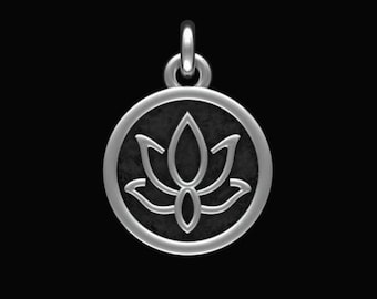 Sterling Silver Lotus Flower Charm for Necklaces, Silver Lotus Flower 15mm Antique Silver Charm Yoga Charm for Mindfulness Jewelry