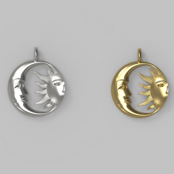Sterling Silver Sun and Moon Charm, Round Charm for Necklace