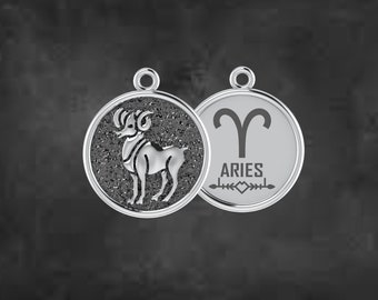 Sterling Silver Aries Charm, Zodiac Charm, Astrology Charm, Birth Sign, Aries Zodiac Character Charm, Double Sided Silver Constellation Coin