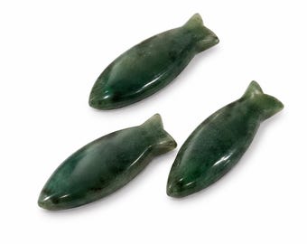 Natural Moss Agate Fish Carving Pendant, Hand Carved Gemstone Jewelry Supply