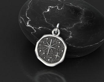 Sterling Silver North Star Charm, Antique Wax Seal Pendant