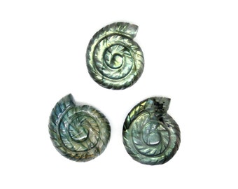 Labradorite Snail Carving | Rainbow Flash Crystal Snail Pendant | Hand Carved Gemstone for Jewelry Making | Free Drilling