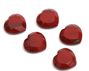 Faceted Red Jasper Heart Stone, Hand Carved Healing Crystal (15MM)