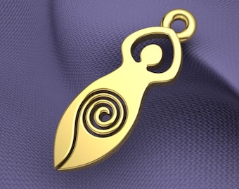 Amuleto de fertilidad, pequeño de doble cara, diosa de la luna, bebé que nace de la maternidad, colgante de diosa en espiral, joyería de diosa, joyería de fertilidad, joyería wicca, pagana