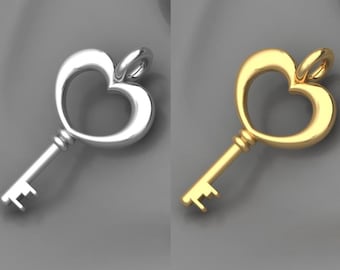 Tiny Key Charm,Tiny Sterling Silver Heart Key Charm,Little Key Cherm,Tiny Heart Key Pendant,Sterling Silver Key Charm,Valentine's Day Charms