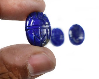 Lapis Lazuli Scarab Carving, Beetle Gemstone, Blue Lapis Carved Crystal, Egyptian Scarab Crystal Carve For DIY Jewelry Making in Bulk