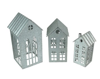Rustic Tin House and Bottle Brush Trees Set Rustic Tin House and Bottle Brush Trees Set