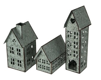 Rustic Tin House and Bottle Brush Trees Set Rustic Tin House and Bottle Brush Trees Set