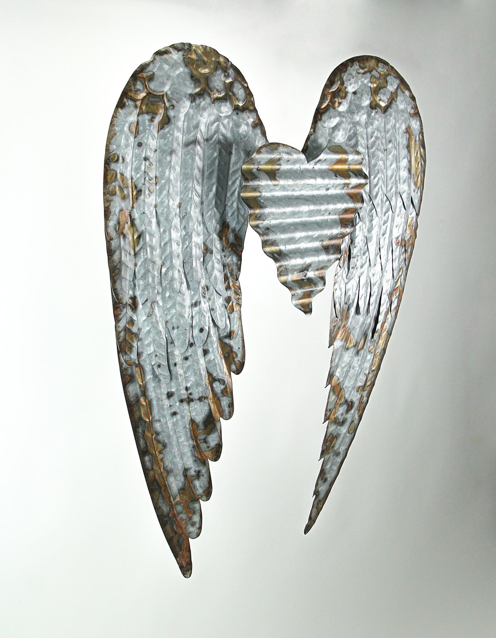 Rustic Galvanized Stamped Metal Art Angel Wings Heart Etsy