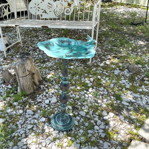 25 Inch Rustic Metal Bird Bath Outdoor Garden Verdigris Water Etsy