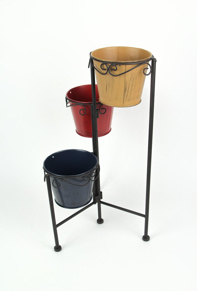 3 Level Foldable Plant Stand With Colorful Metal Planters 21.5 Etsy