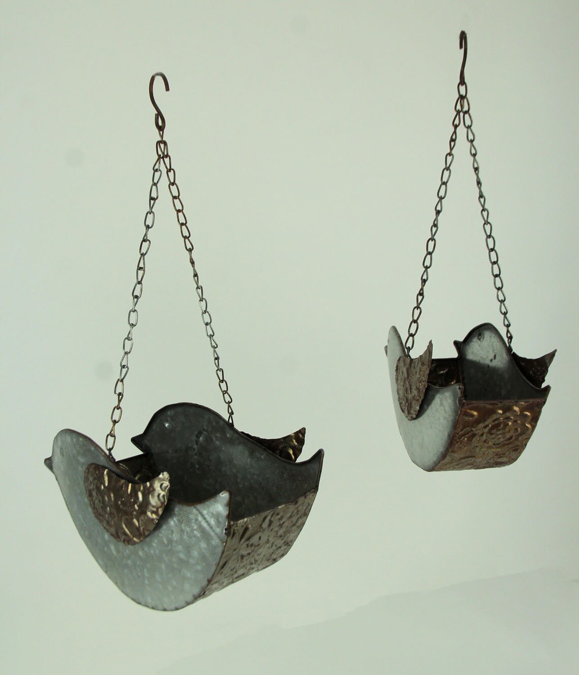 Set of 2 Galvanized Finish Embossed Hanging Metal Bird Etsy