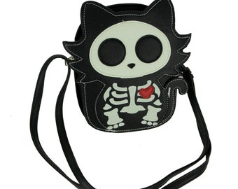 Japanese Cartoon Black Cat Canvas Zipper Shoulder Bag Cross-body Messenger Bag