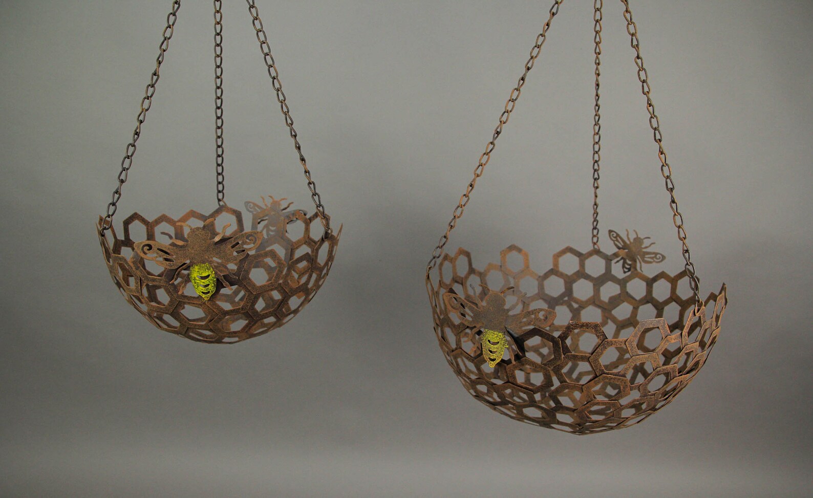Set of 2 Hanging Honey Bee Metal Baskets Indoor Outdoor Decor Etsy