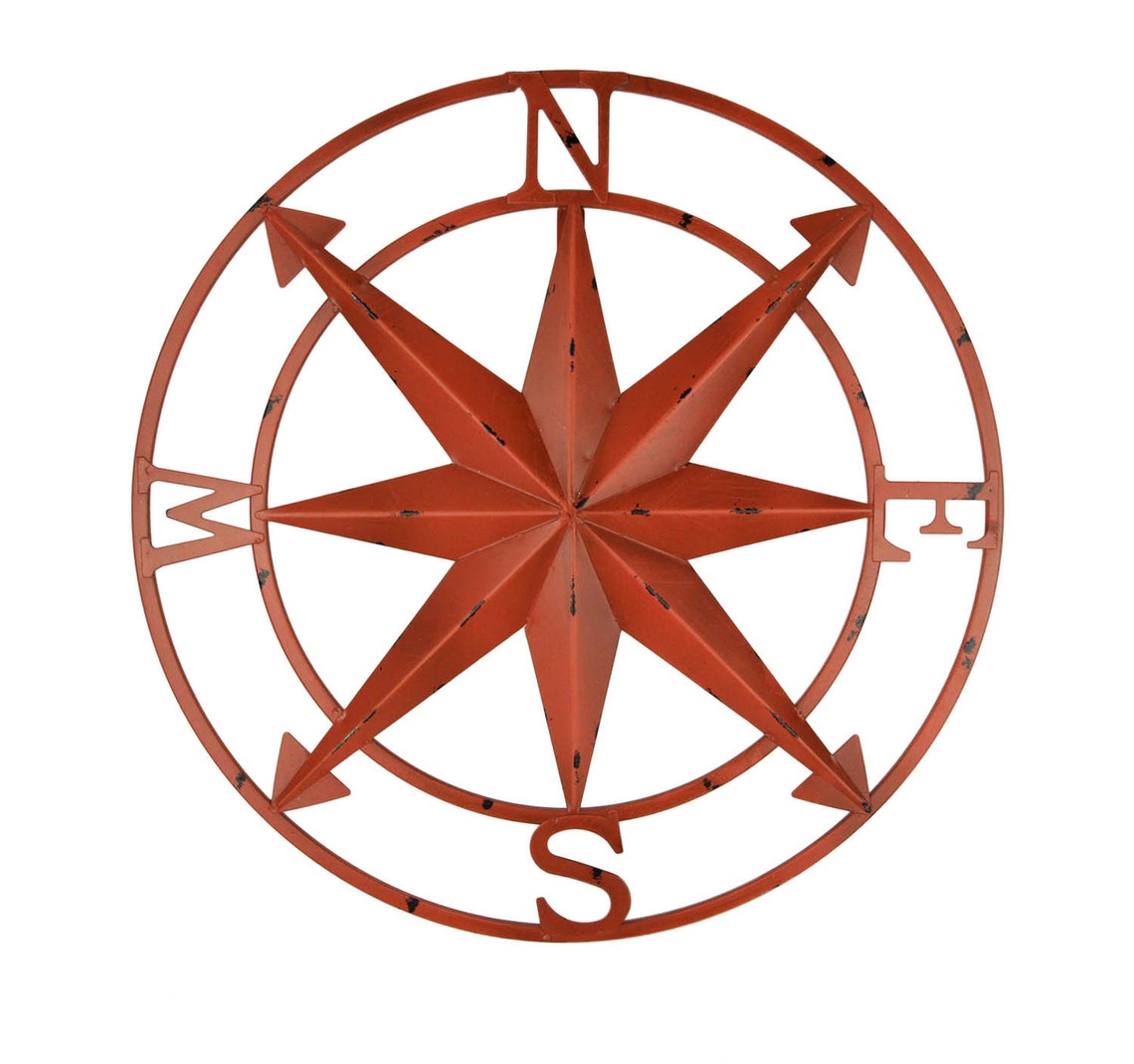 20 Inch Distressed Metal Compass Rose Nautical Wall Decor Etsy