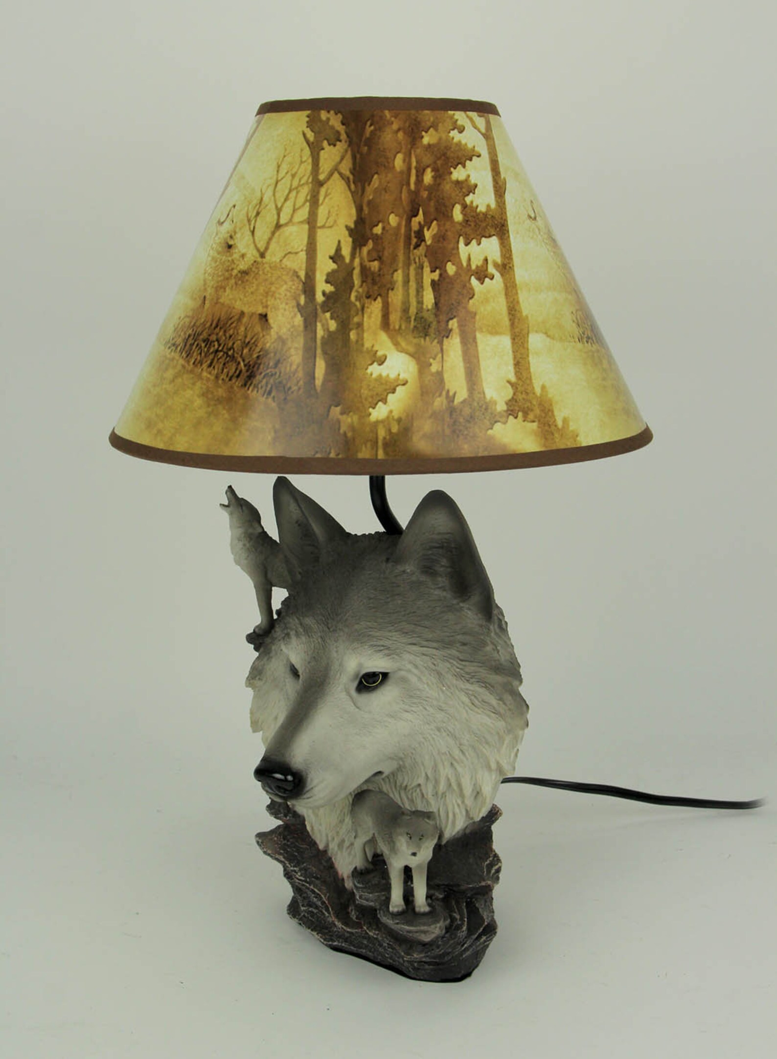 Gray Wolf Bust Table Lamp W/ Nature Print Shade Etsy