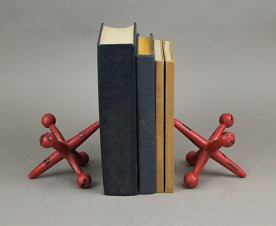 Zeckos Distressed Red Enamel Painted Cast Iron Giant Jack Shaped Bookends 