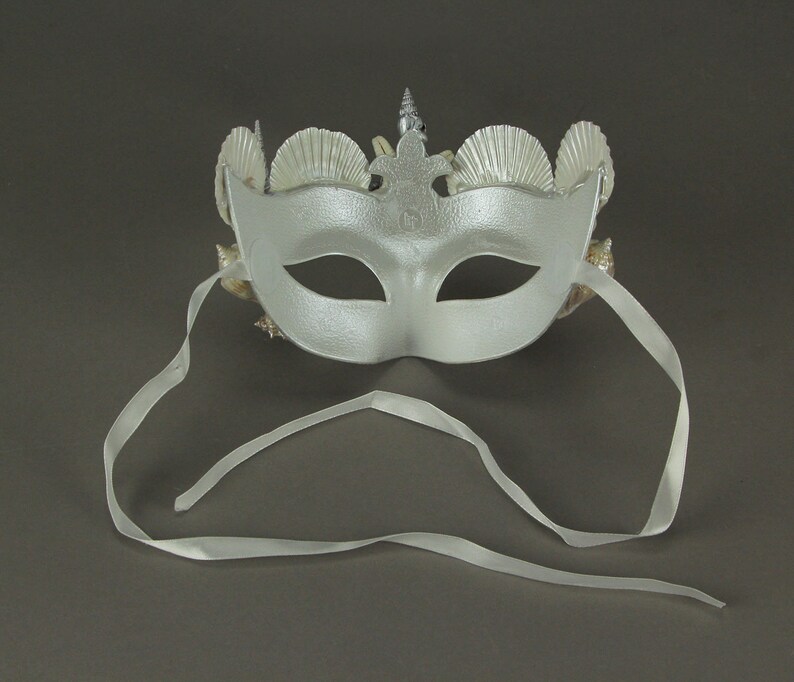 Pearl White and Silver Seashell Mermaid Adult Halloween Costume Mask
