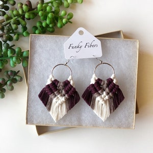 Elyse earrings in boysenberry + storm on silver hoops - statement jewelry - FunkyFibersMN - boho fashion - fringe earrings