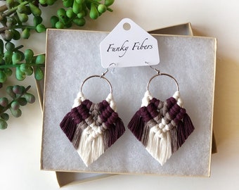 Elyse earrings in boysenberry + storm on silver hoops - statement jewelry - FunkyFibersMN - boho fashion - fringe earrings