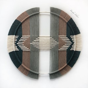 Geometric Macrame Hoop Wall Hanging: Green & Brown Boho Decor