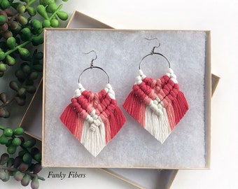 Elyse earrings in honeysuckle + coral on silver hoops - statement jewelry - FunkyFibersMN - boho fashion - fringe earrings -